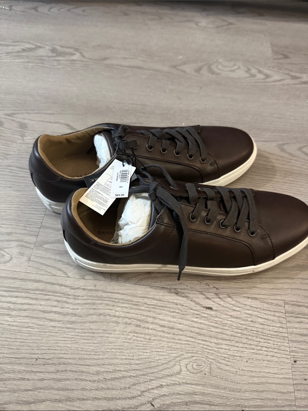Banana Republic Men’s Dark Brown Leather Sneakers with White Sole